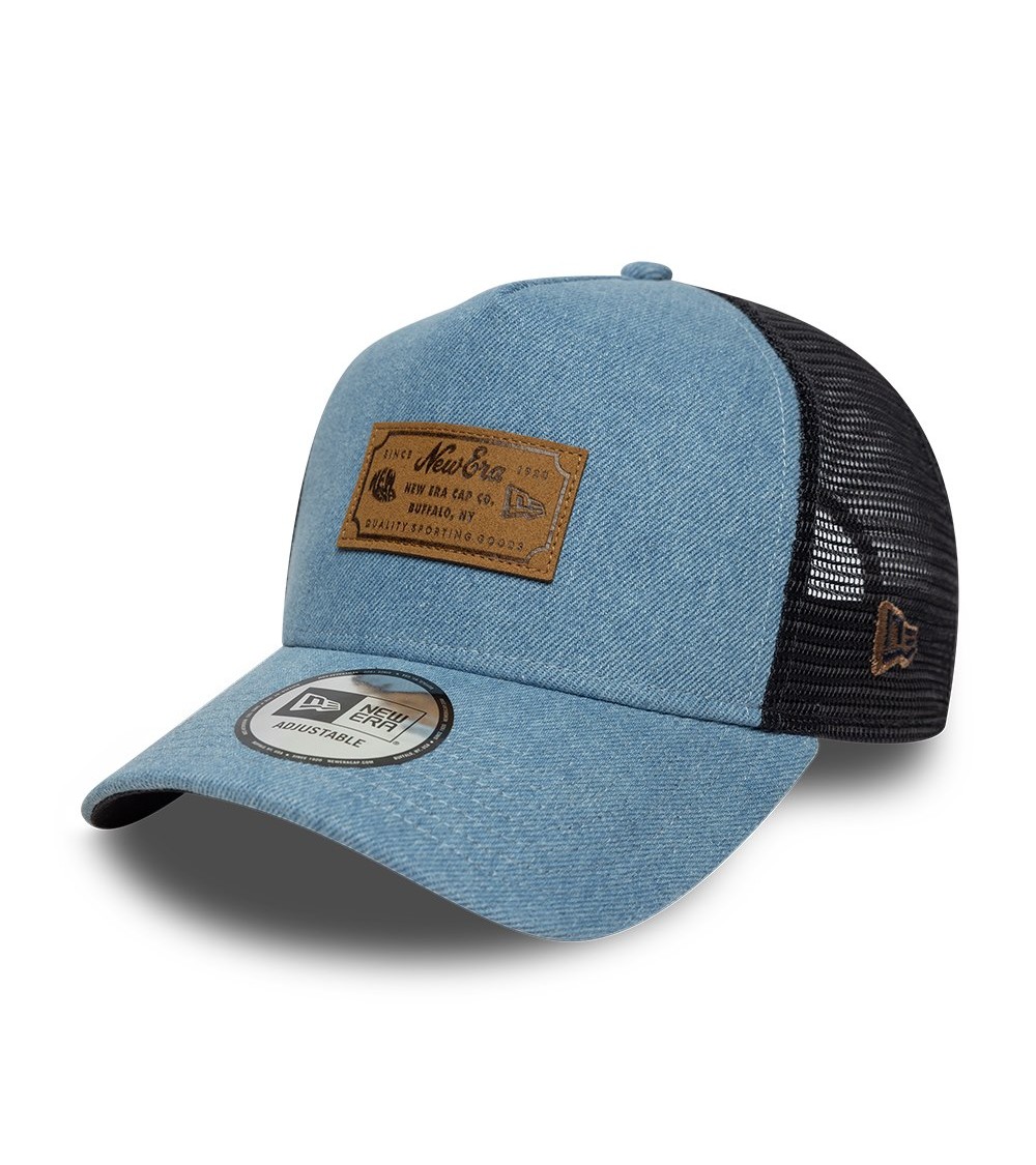 New Era casquette Trucker denim leather patch