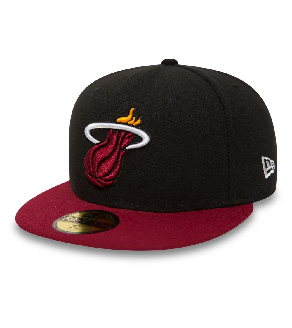 NEW ERA NBA LEAGUE BASIC 59FIFTY MIAMI HEAT SNAPBACK CAP, UOMO, BLACK RED, 7 5/8 (60.6 CM)