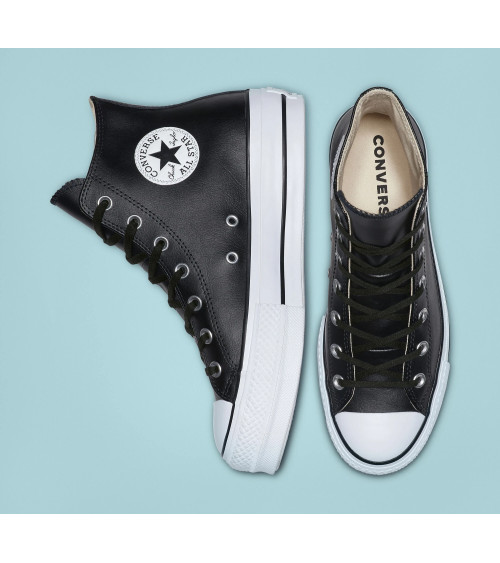 CONVERSE CHUCK TAYLOR CTAS LIFT CLEAN HI, SCARPE DA GINNASTICA BASSE DONNA, SCHWARZ BLACK BLACK WHITE 001, 36 EU
