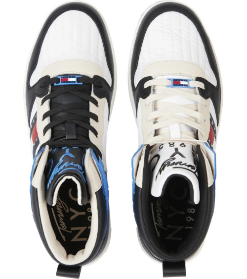 Tommy Jeans Herren Mid Cut Sneakers – Schwarz/Blau EM0EM01075