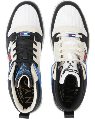 Tommy Jeans Men's Mid Cut Sneakers EM0EM01075 Black & Blue