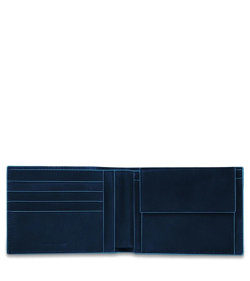 Piquadro Blue Square Porte-Monnaie - Cuir - 4 Cartes - Bleu Nuit