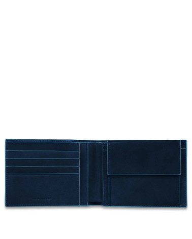 Piquadro Blue Square Porte-Monnaie - Cuir - 4 Cartes - Bleu Nuit